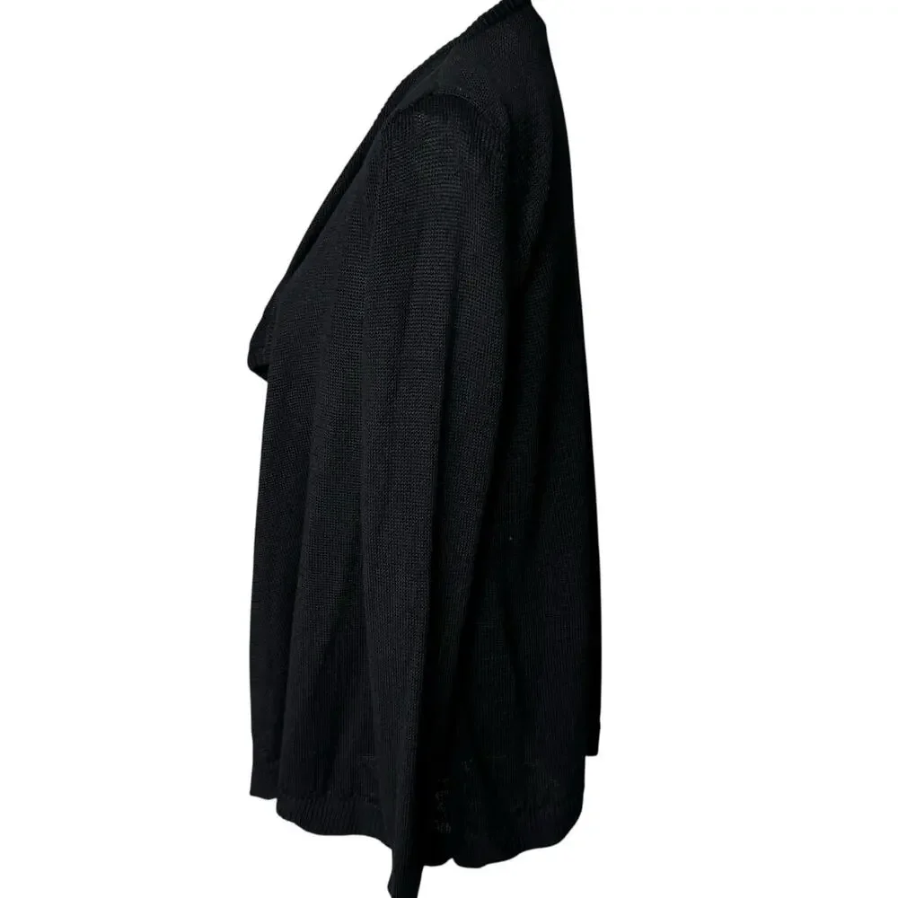 TALBOTS Black Linen Sweater Open Front Cardigan Womens M Summer Layering